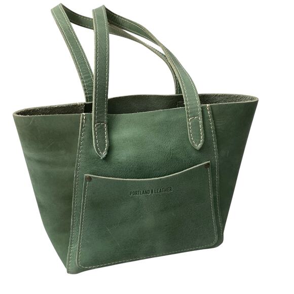 Portland Leather Goods Shoulder Bag Green Double Handle Embossed Logo 9x12 - Picture 1 of 11